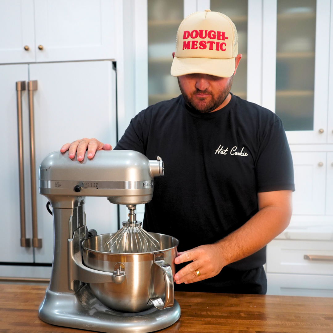 DoughMestic Trucker- Beige/Red Puff