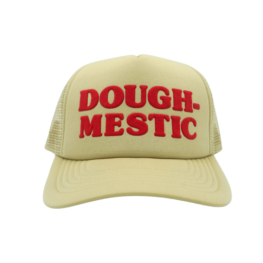 DoughMestic Trucker- Beige/Red Puff